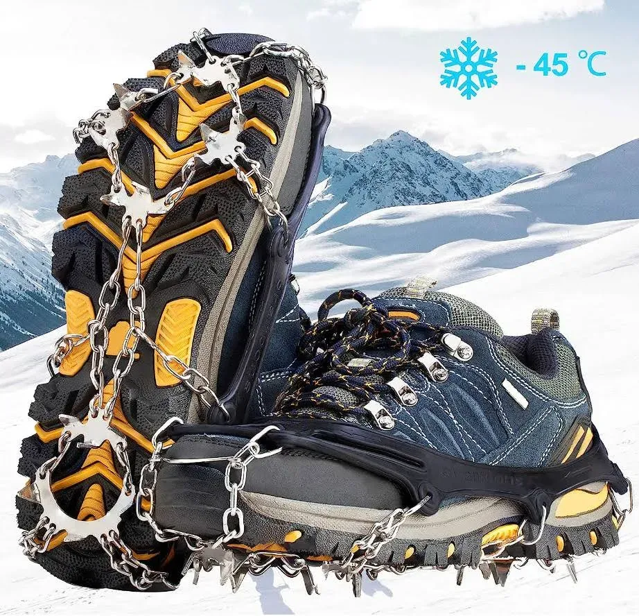 Cimkiz Crampons Ice Cleats Traction Snow Grips for Boots Shoes Women Men Kids Anti Slip 19 Stainless Steel Spikes Safe Protect F, Ice