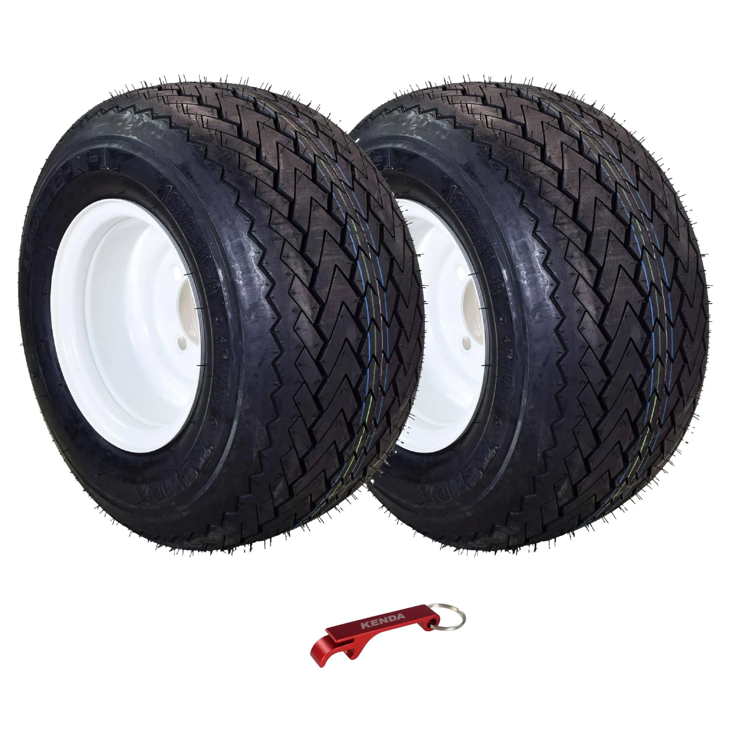 Kenda 18x8.5-8 Golf Cart Tire & White Wheel Assembled Kit w/ Keychain 2 Pack ...