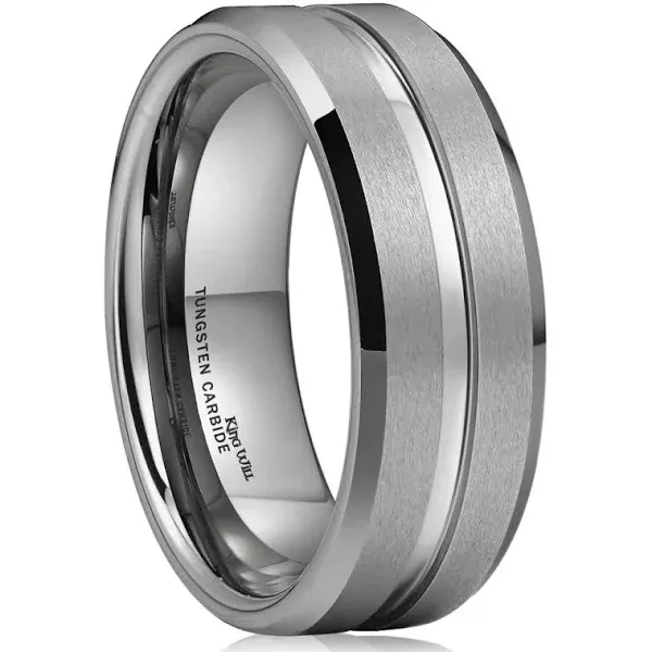 King Will Classic 8mm High Polish/Matte Finish Men's Tungsten Ring Wedding Band Comfort Fit 8.5