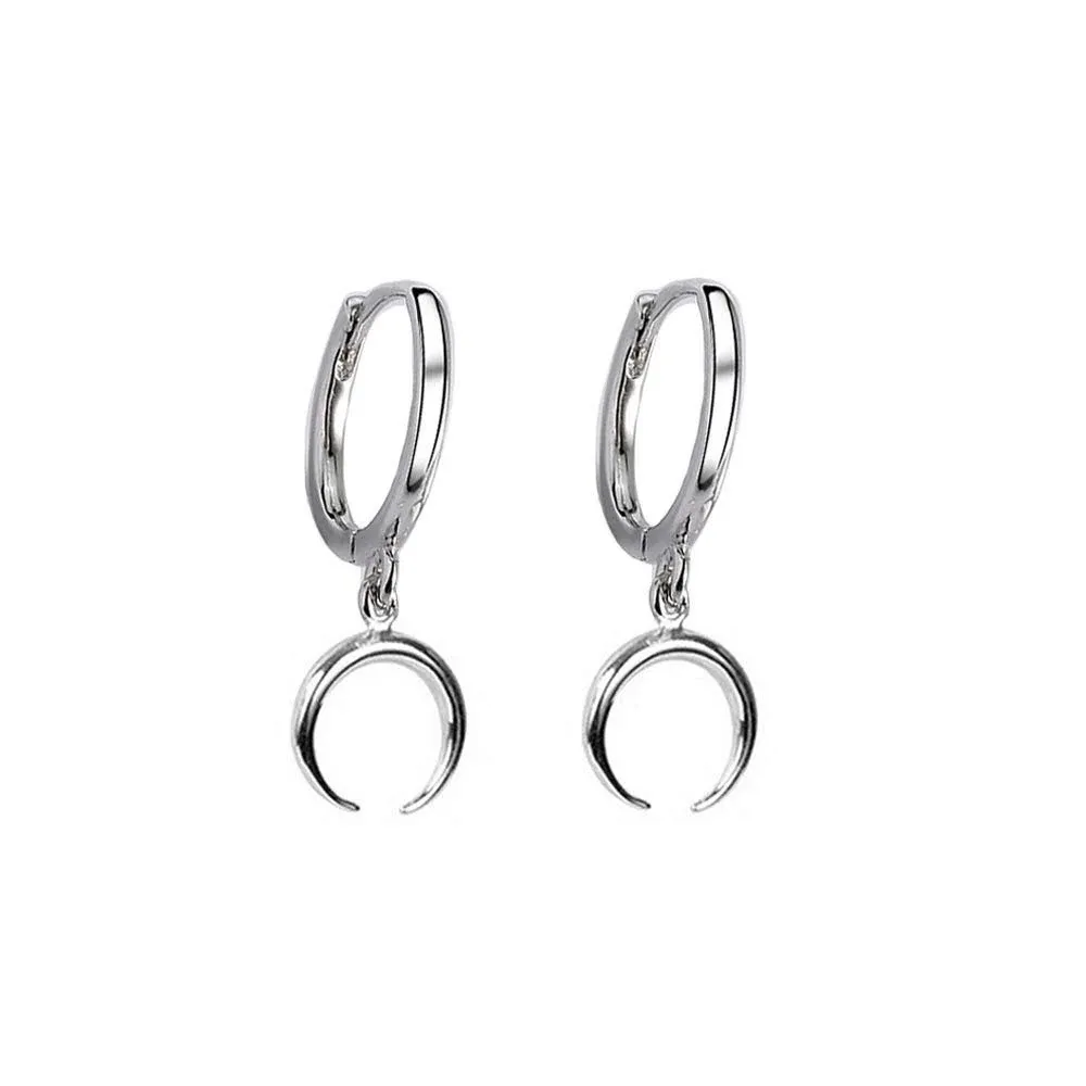 Women's Tiny Moon Dangle Hoop Earrings