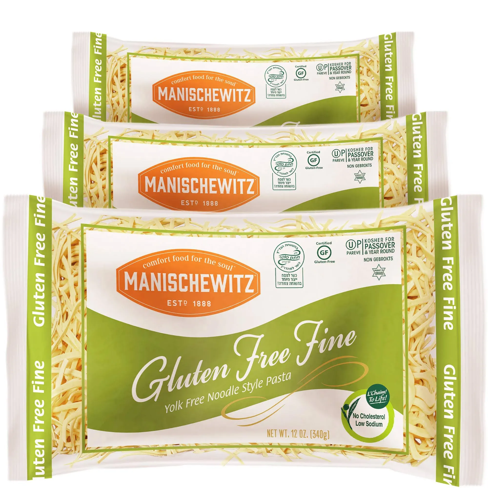 Manishewitz Gluten Free Fine Noodles 12oz (3 Pack) All Natural, Yolk Free, Low ...