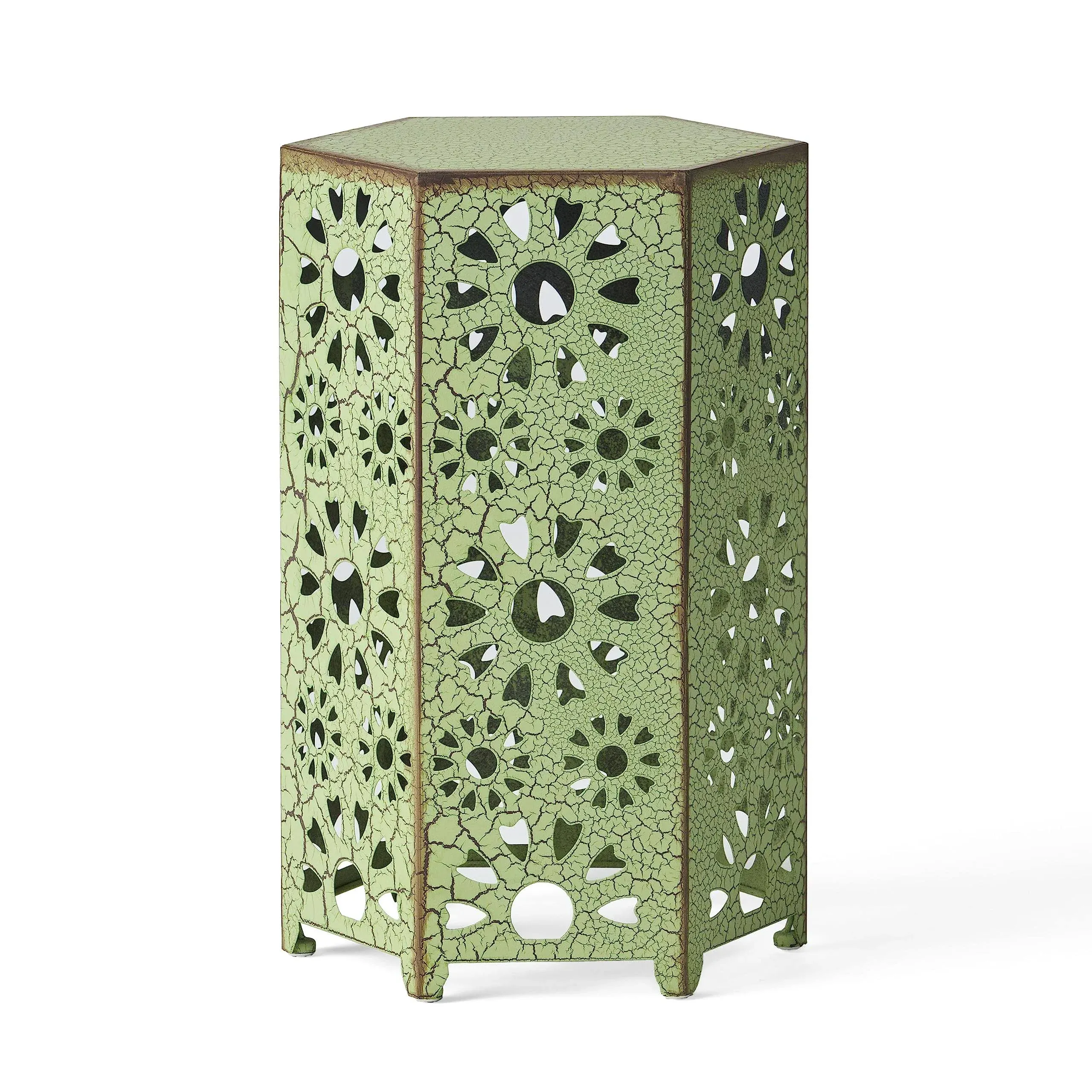 Elliot Outdoor 14 Inch Sunburst Iron Side Table (Crackle Green)