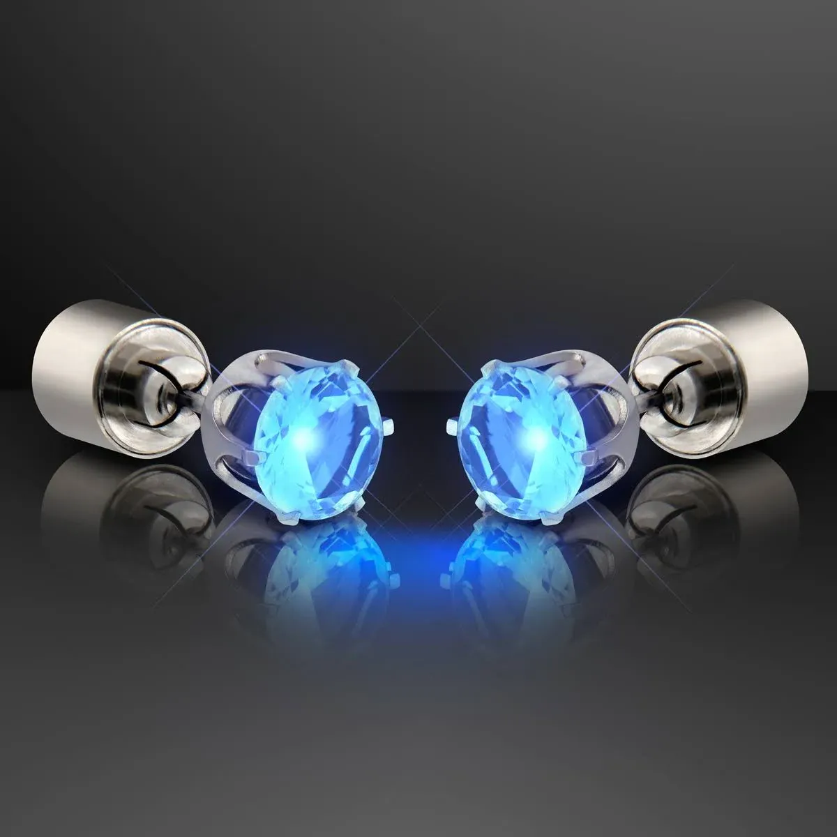 Blue LED Cubic Zirconia Light Up Earrings for Pierced Ears