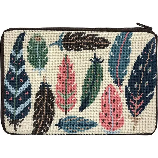 Alice Peterson Stitch & Zip Needlepoint Cosmetic Purse Kit- Feathers