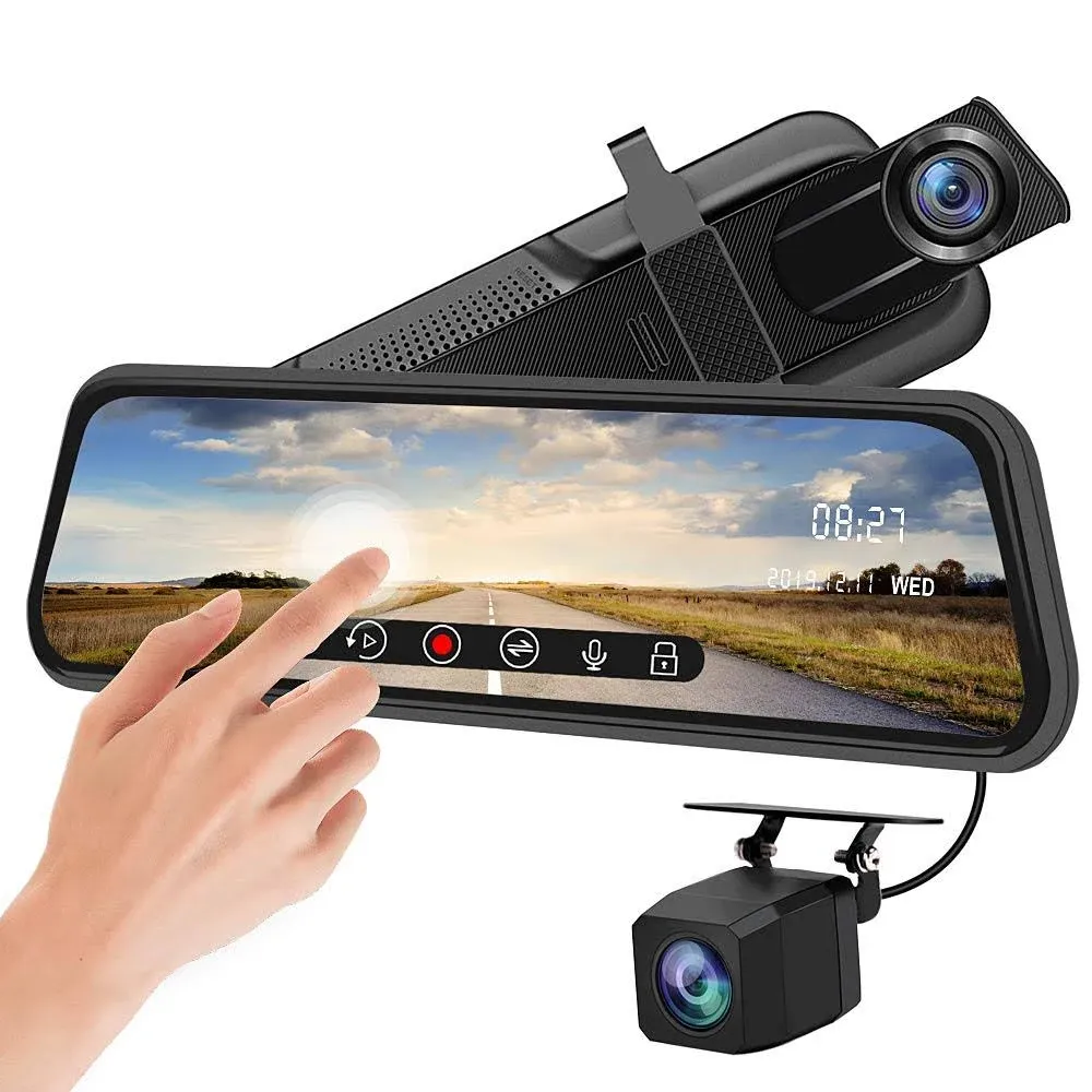 Backup Camera 10 inch Mirror Dash Cam Dual Lens Front Rear Dash Camera 1080P