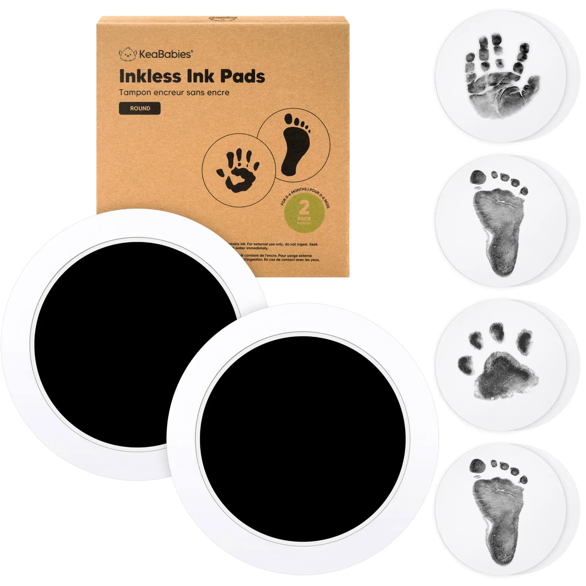 2pk Round Inkless Ink Pad for Baby Hand and Footprint Kit, Clean Touch Dog Paw, Dog Nose Print Kit, Baby & Pet Safe