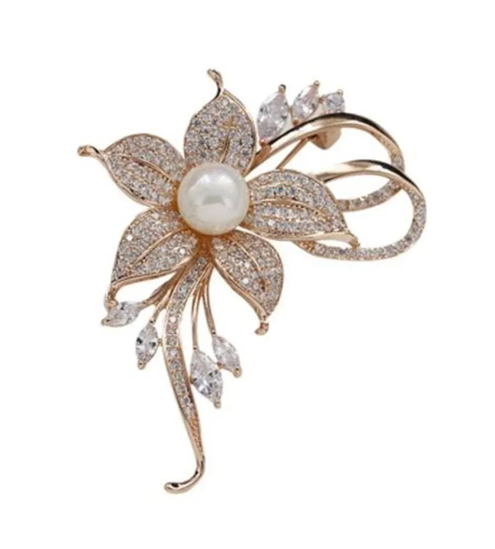 Rhinestone Pearl Flower Brooch Femininity Brooch Art Brooch Flower Brooch Pin Sweater Accessories for Women, Girls, Ladies (1 Count (Pack of 1))