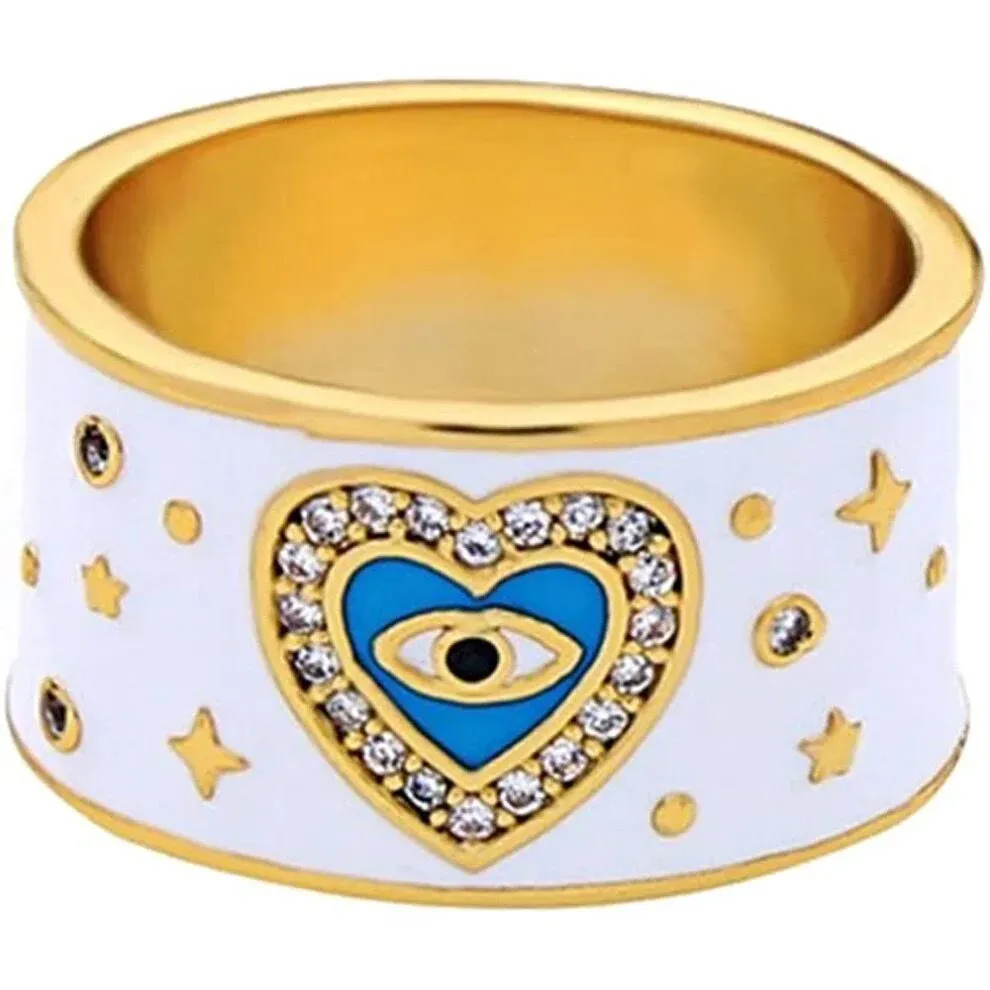 AILUOR Fashion White Enamel Evil Eye Ring, Inspirational Turkish Hamsa Crystal ...