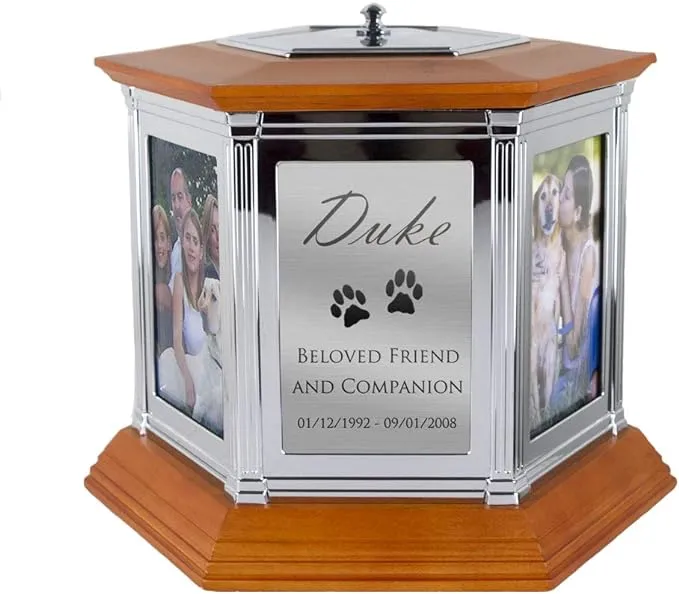 Perfect Memorials Custom Engraved Large Rotating Memories Cremation Urn (320 Cu/in) - Urn for Human Ashes/6 Photos/Spins 360 Degrees/Custom Plaque