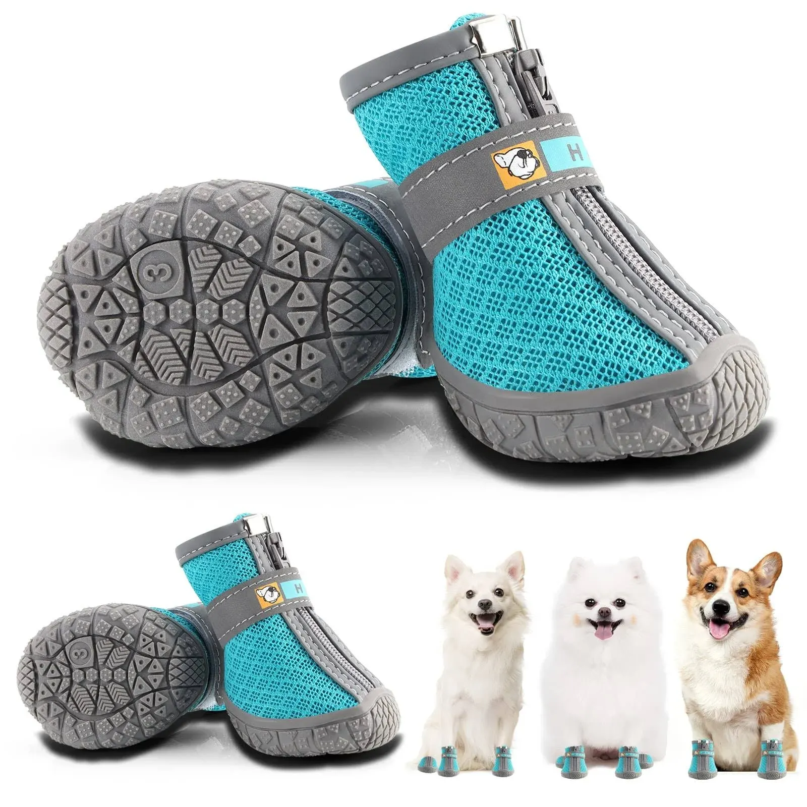 Hcpet Dog Shoes for Small Dogs, Breathable Dog Boots & Paw Protectors for Hot Pavement Winter Snow Hiking, Anti-Slip Dog Booties for Hardwood Floor Blue Size 1