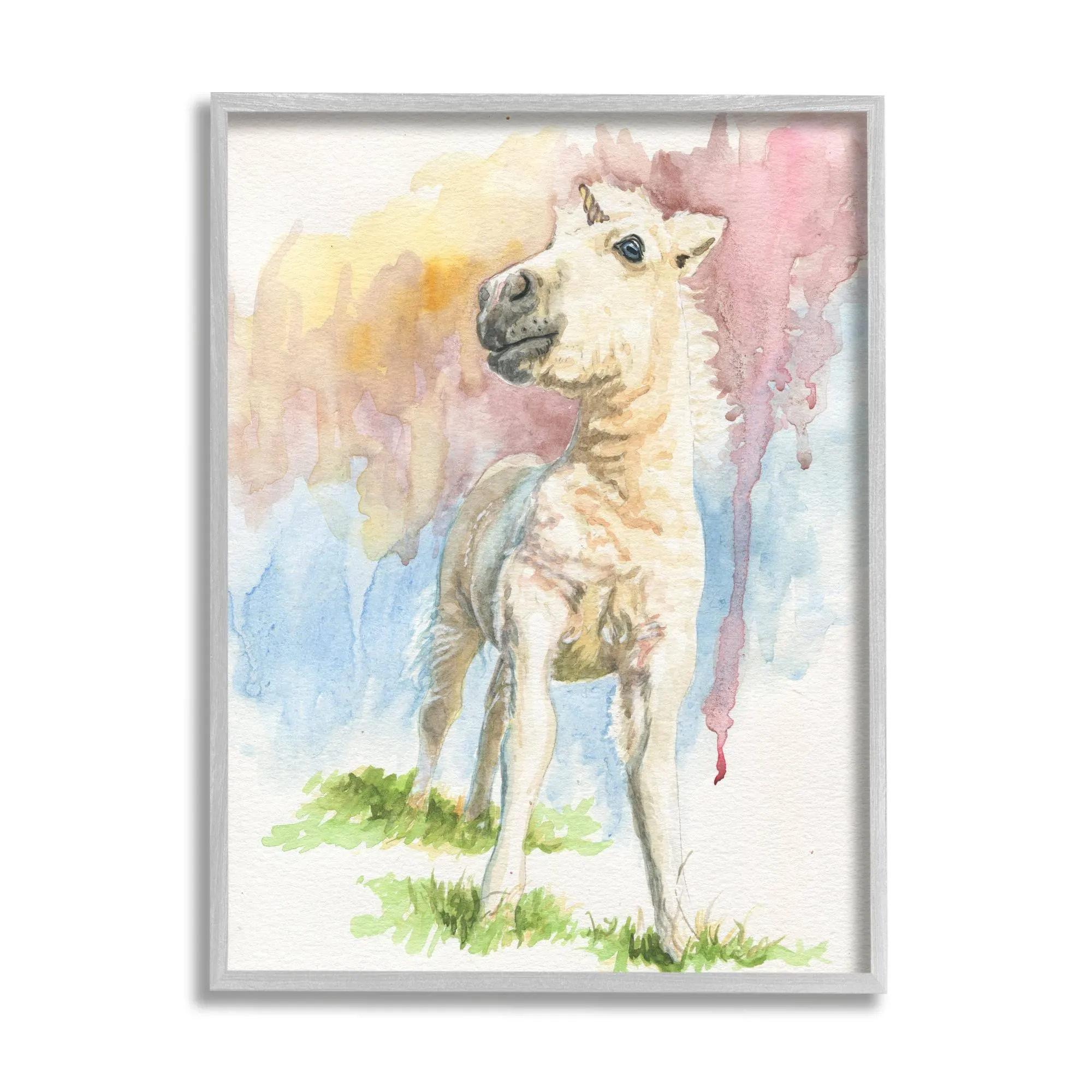 Stupell Industries Stoic Fantasy Unicorn Pastel Dripping Watercolor Detail ...