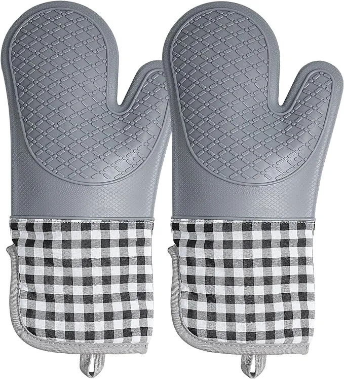 Heat-Resistant Silicone Oven Mitts with Non-Slip Grip - 11&#039;&#039; Waterproof and Dura