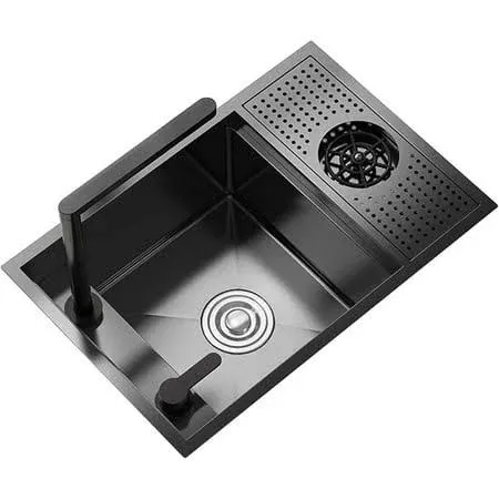 Hidden Mini Bar/Cafe/RV/balcony Sink with Foldable Faucet and Glass Rinser Set Black