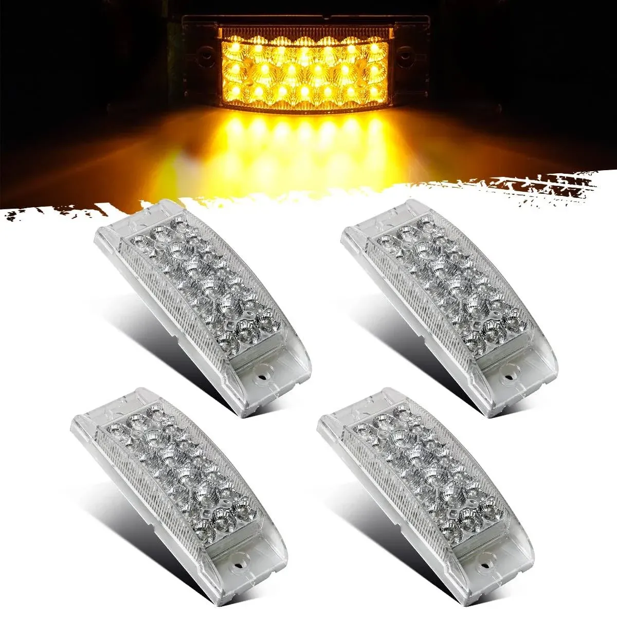 Partsam 4Pcs 6" Rectangle Truck Trailer Amber Led Side Marker Lights and Turn Signal Lights 20 Diodes w/Reflectors, Clear Lens, Waterproof Sealed, Surface Mount