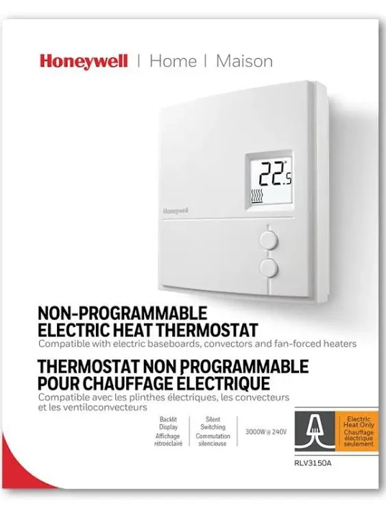 Honeywell Home RLV3150A Non-Programmab<wbr/>le Electric Heat Digital Thermostat NEW