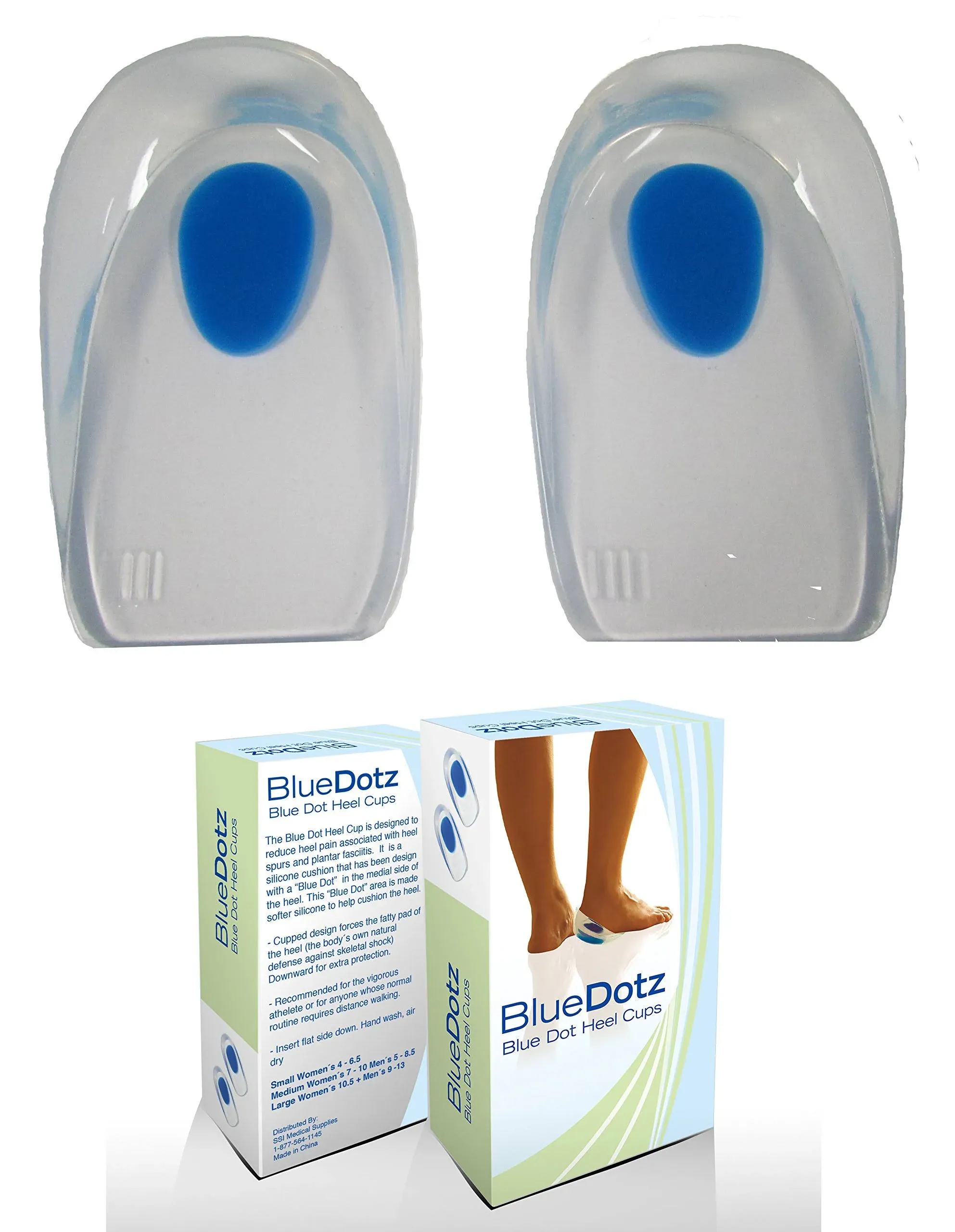 Silicone Gel Heel Cups by Blue Dotz - Shoe Inserts Medium Women 7-10 Men 5-8.5