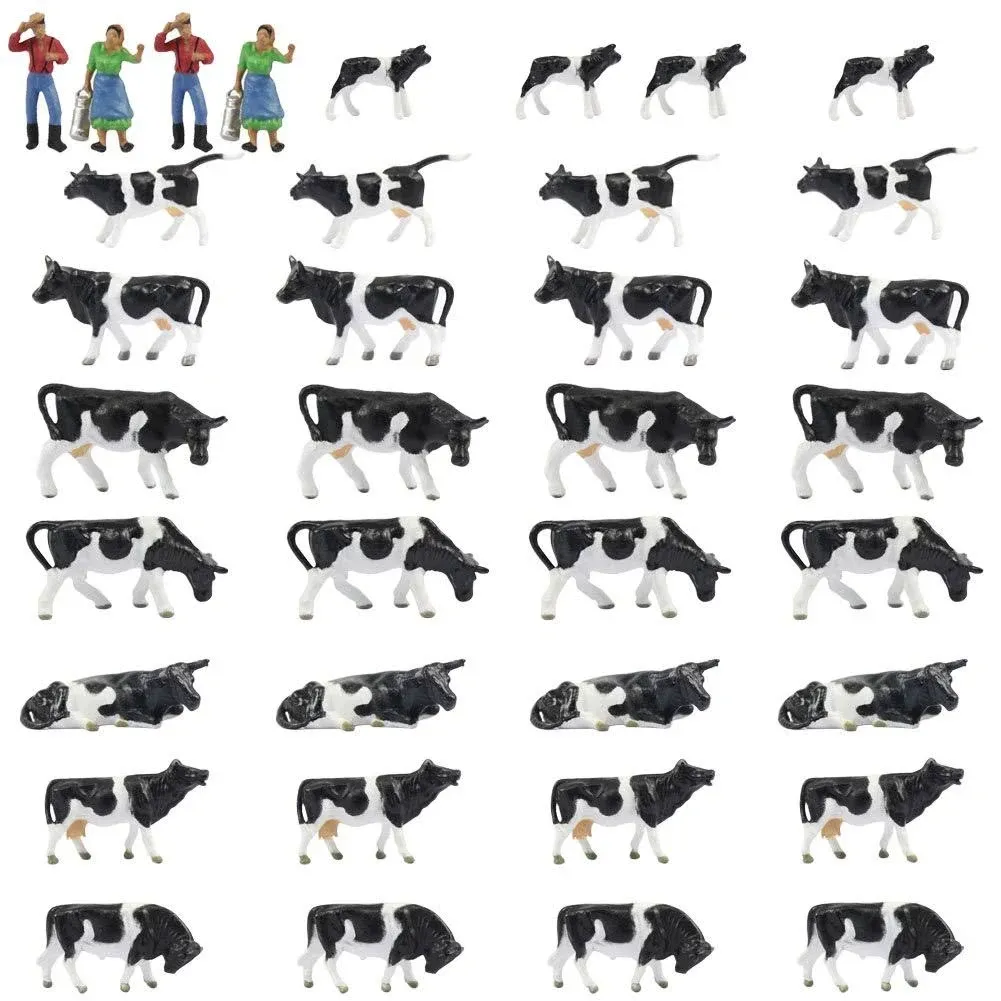 Evemodel Farm Animals Figure Toys Set,AN8704 36pcs 1:87 Well Painted Model Cows ...