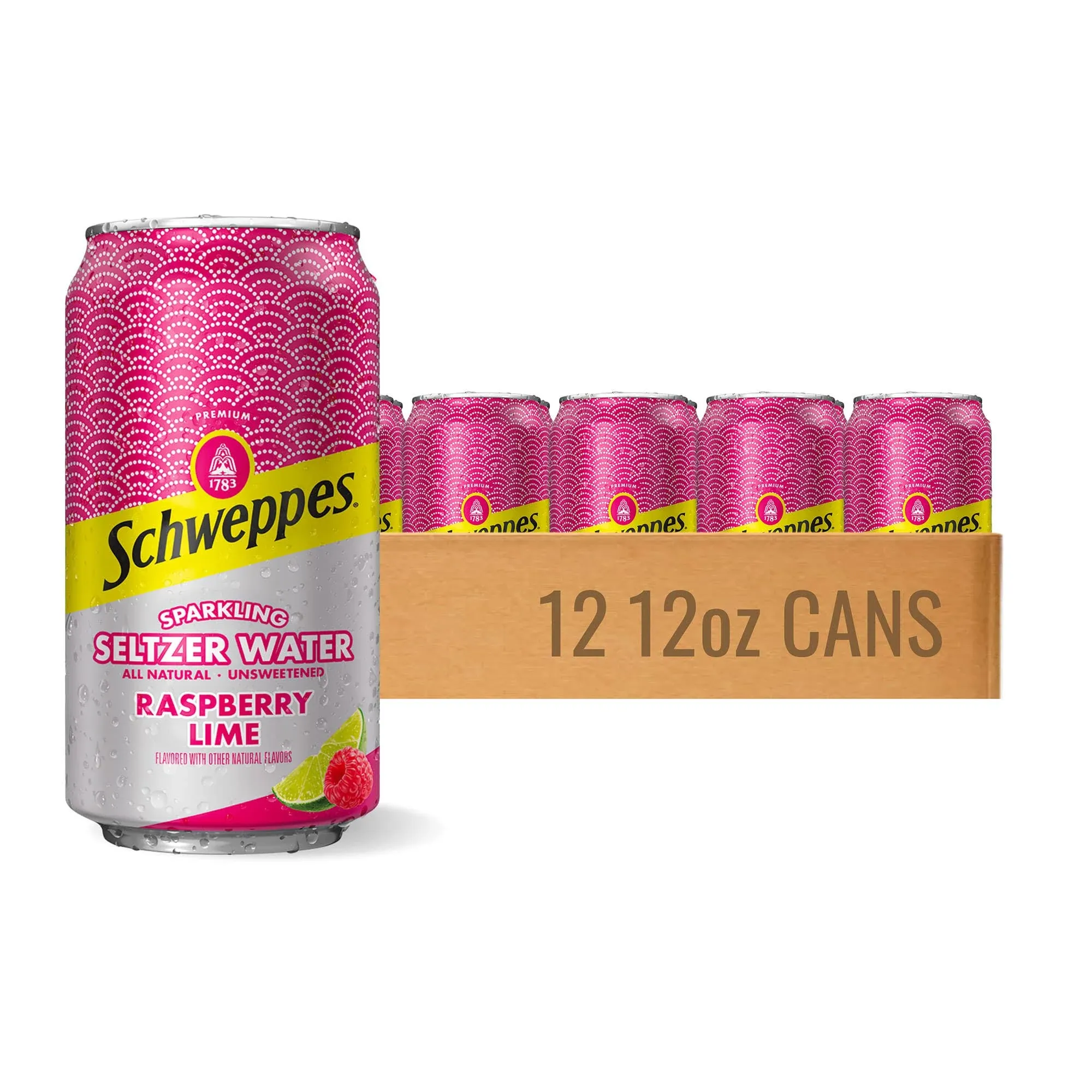 Schweppes Raspberry Lime Sparkling Seltzer Water - 12, 12oz cans - Refreshing Raspberry Flavor - Perfect Alone or Mixed - 12 Pack