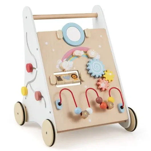 Costway Wooden Baby Walker with Multiple Activities Center