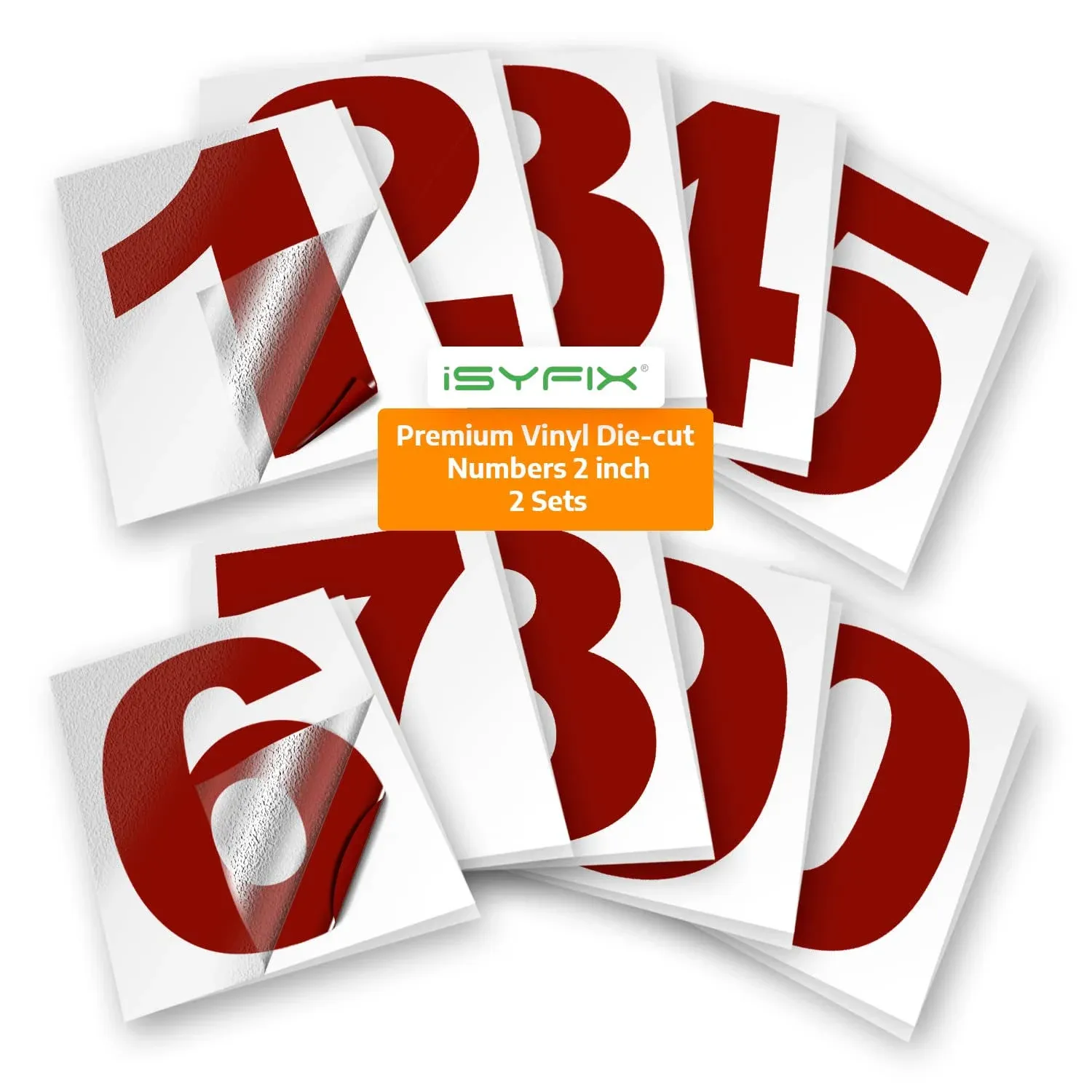 Red Vinyl Numbers Stickers - 2 inch Self Adhesive - 2 Sets - Premium Decal Die ...