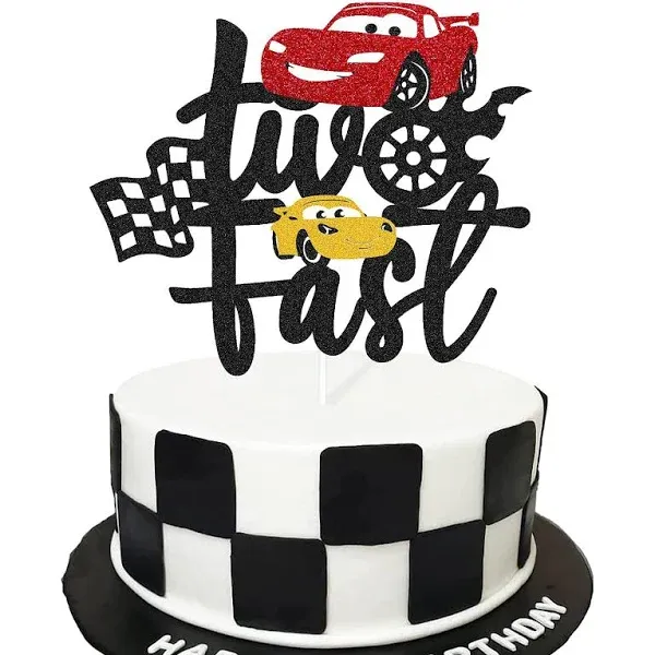 Two Fast Cake Topper Race Car 2nd Cake Decoration for Racing Car Checkered Flag ...