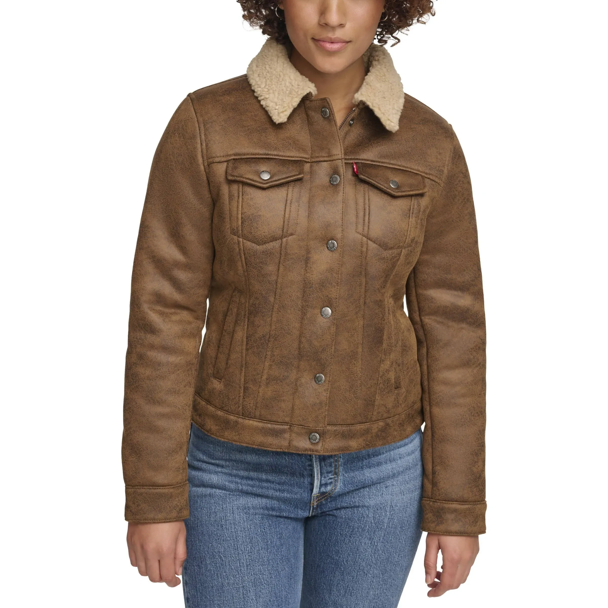 Levi's Faux Shearling Trucker Jacket Women's Clothing Brown/Sesame : Xs