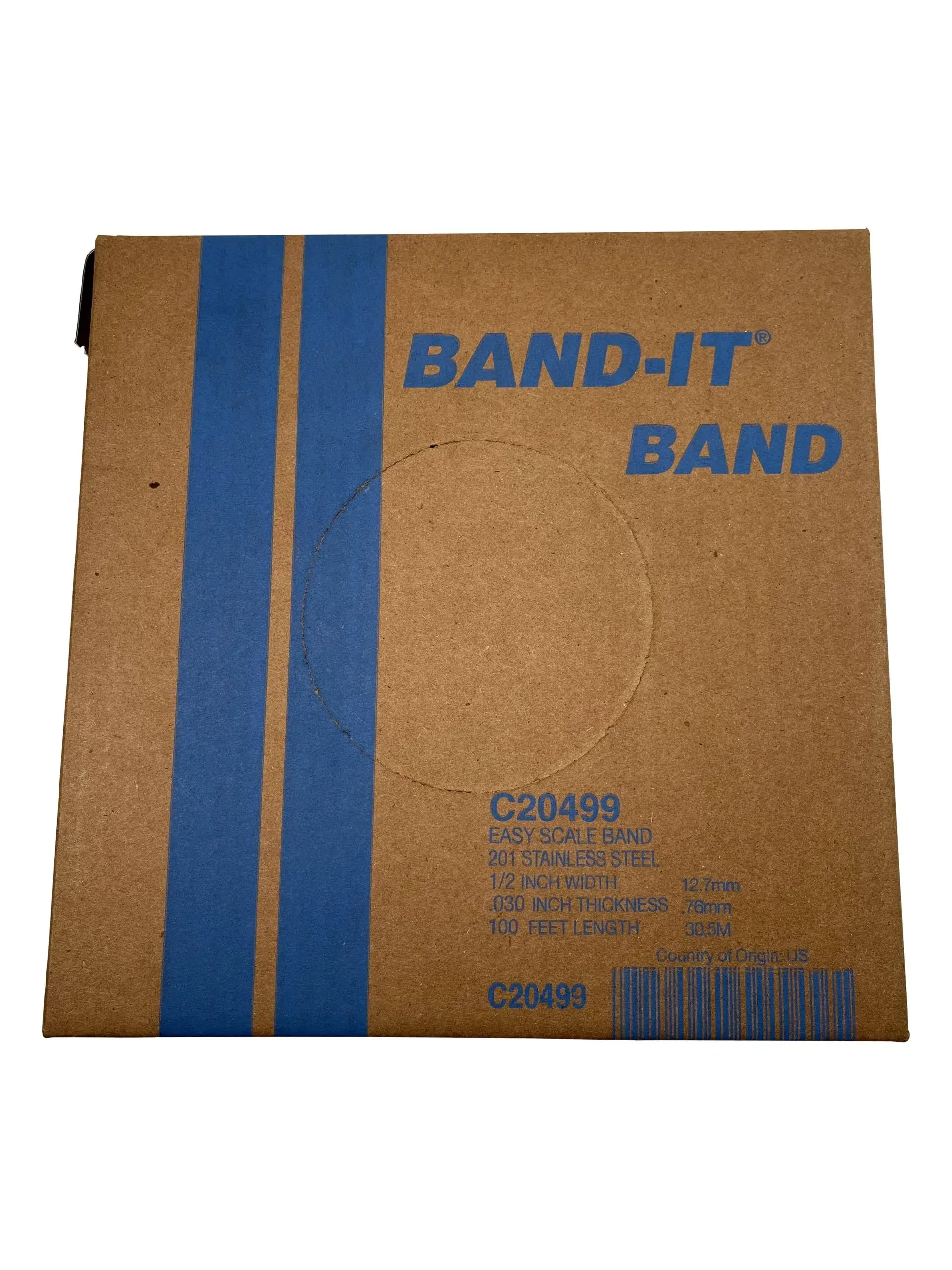 BAND-IT C20499 201 Stainless Steel Bright Annealed Finish Band, 1/2" Width X 0.030" Thick, 100 Feet Roll