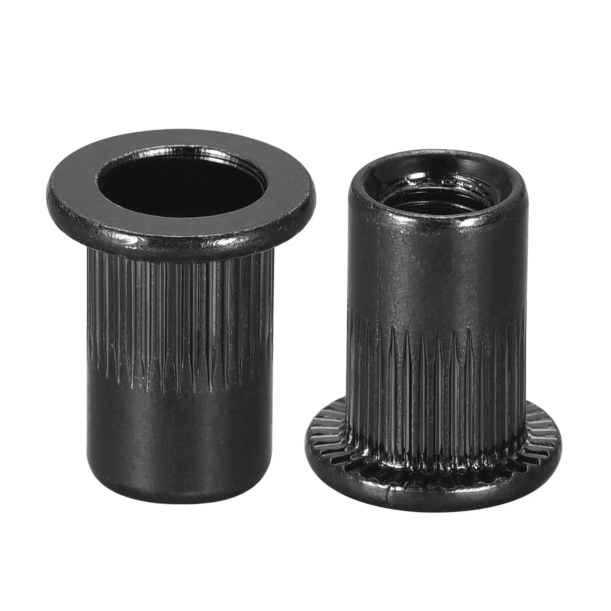 uxcell M6 Rivet Nuts Carbon Steel Zinc-Plated Knurled Flat Head Threaded Insert Nut Black 100Pcs