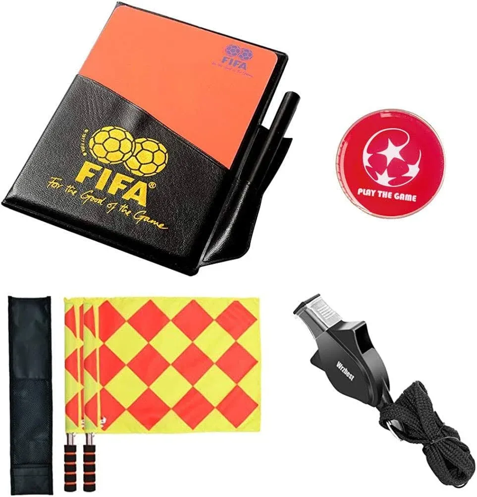 Wrzbest Football Soccer Referee Kit Linesman Flags,Referee Whistle,Toss Coin and ...