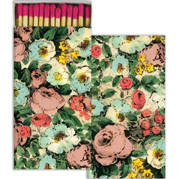 Decorative Floral Collage Match Box with Long Kitchen Matches Great for Lighting Candles, Grills, Fireplaces and More