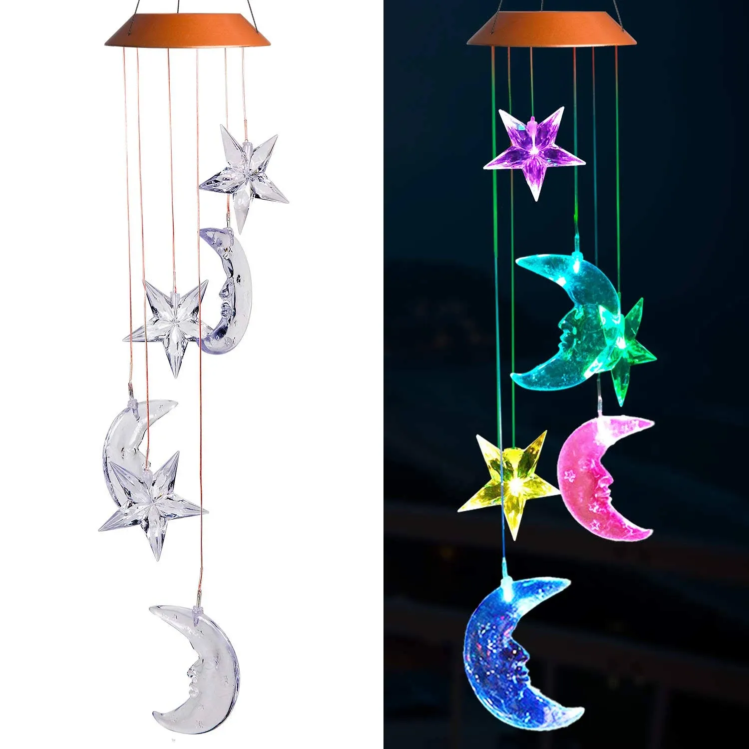 XXschy LED Solar Moon and Star Wind Chimes