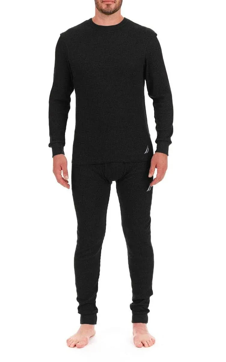 Nautica Men's Long Sleeve Base Layer Set Crewneck Waffle Thermal Underwear Top and Bottom Set