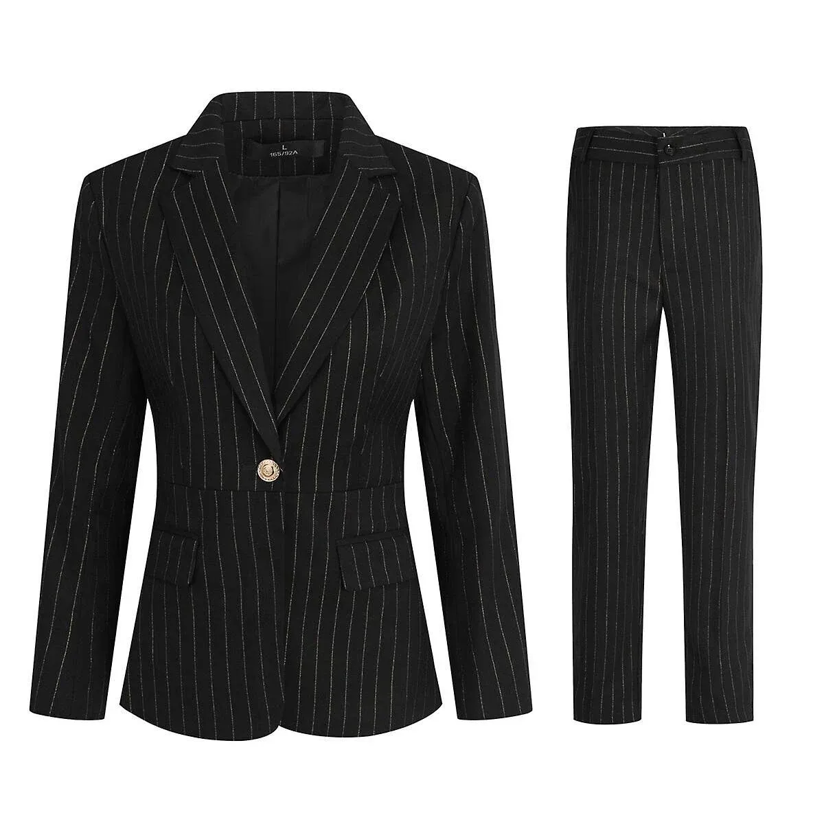 YYNUDA Women's Business Striped Suit Set 2 Piece Office Work Business Suits Blazer and Pant