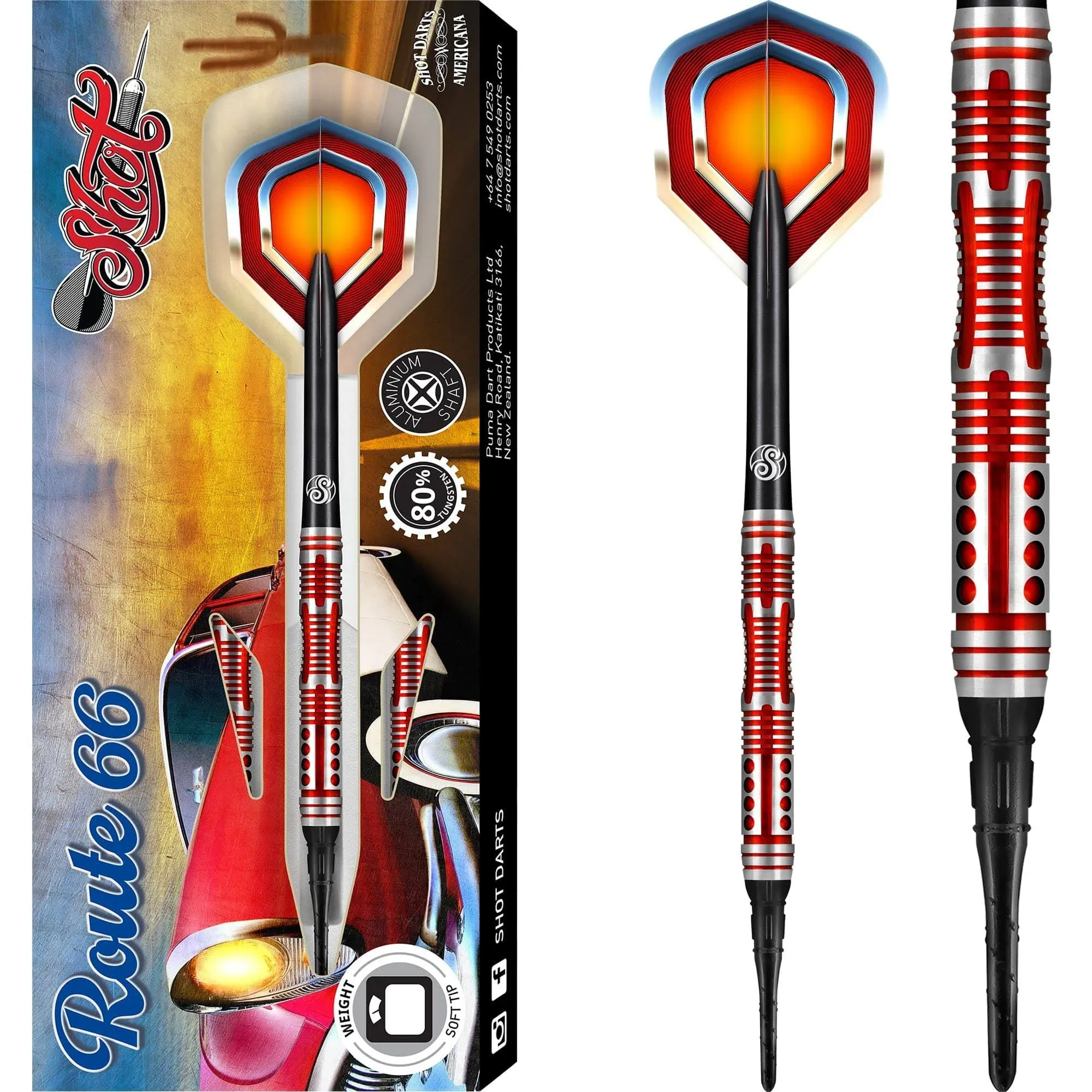 Shot Darts: Americana Route 66 Soft Tip Dart Set-80% Tungsten