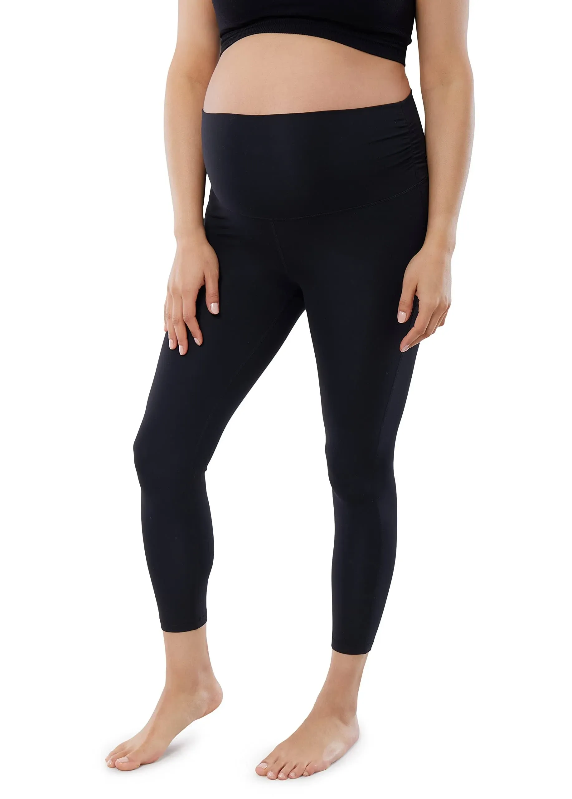 Ingrid & Isabel Basics 7/8 Active Maternity Leggings, Comfortable Fold Over Panel, Black