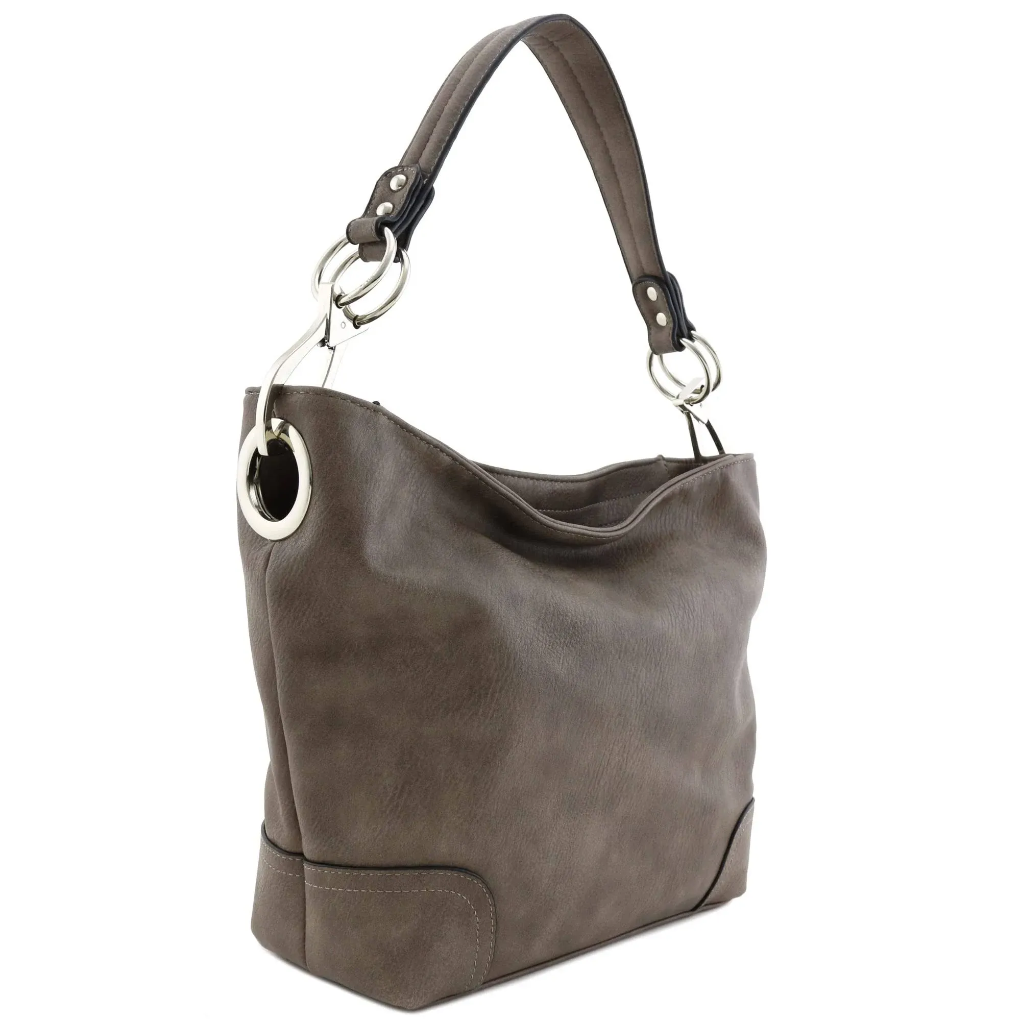 Hobo Shoulder Bag with Big Snap Hook Hardware (Light Coffee)