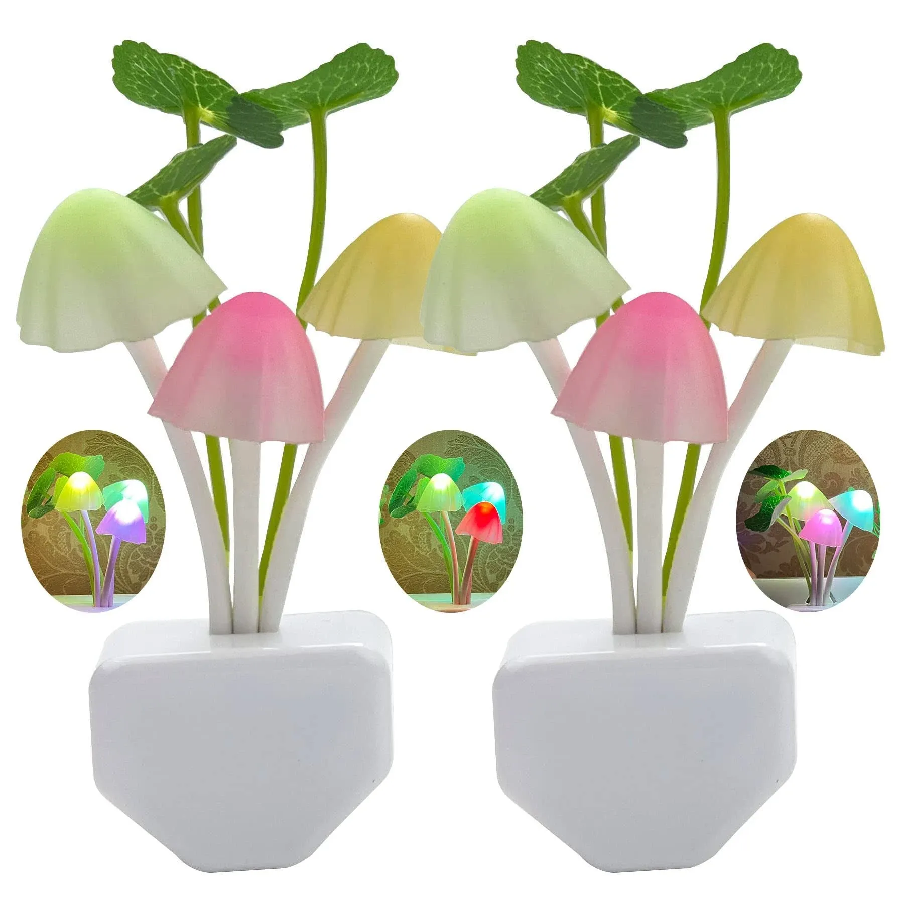 2 Pack Sensor Led Night Lights Color Changing Plugin Led Mushroom Dream Bed Lamp