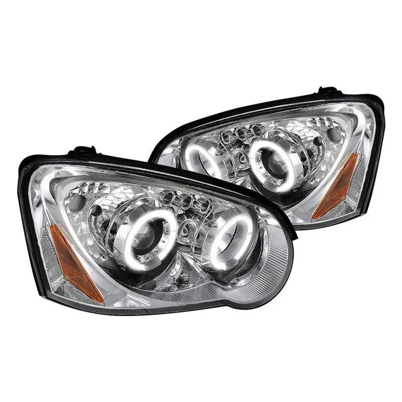 Spec-D Tuning Chrome Halo Projector Headlights Compatible with 2004-2005 Subaru Impreza RS/WRX/Outback/STI, Left + Right Pair Headlamps Assembly