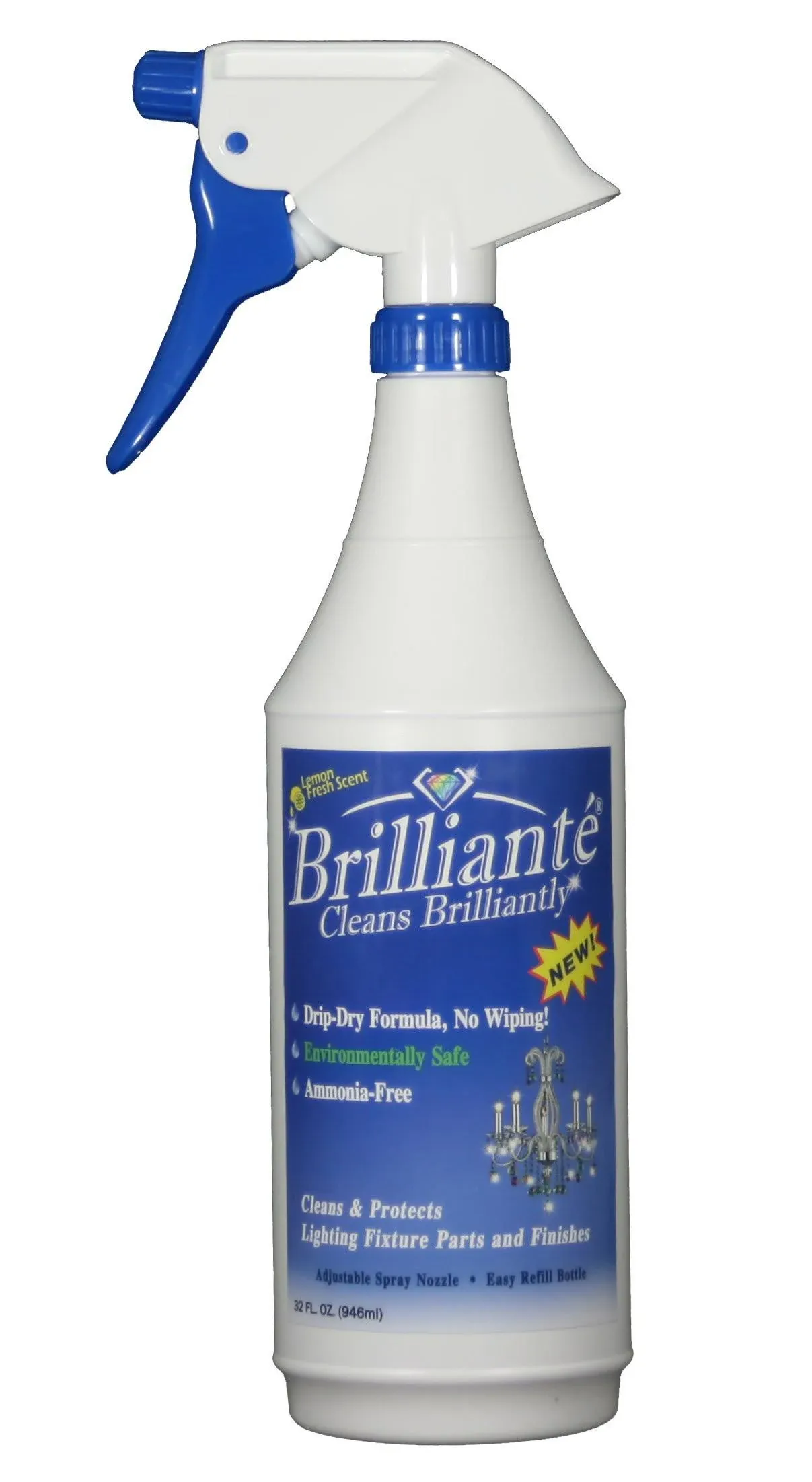 Brilliant Crystal Chandelier Cleaner Manual Sprayer 32oz Environmentally Safe, Ammonia-Free, Drip-Dry Formula, Made in USA (1)