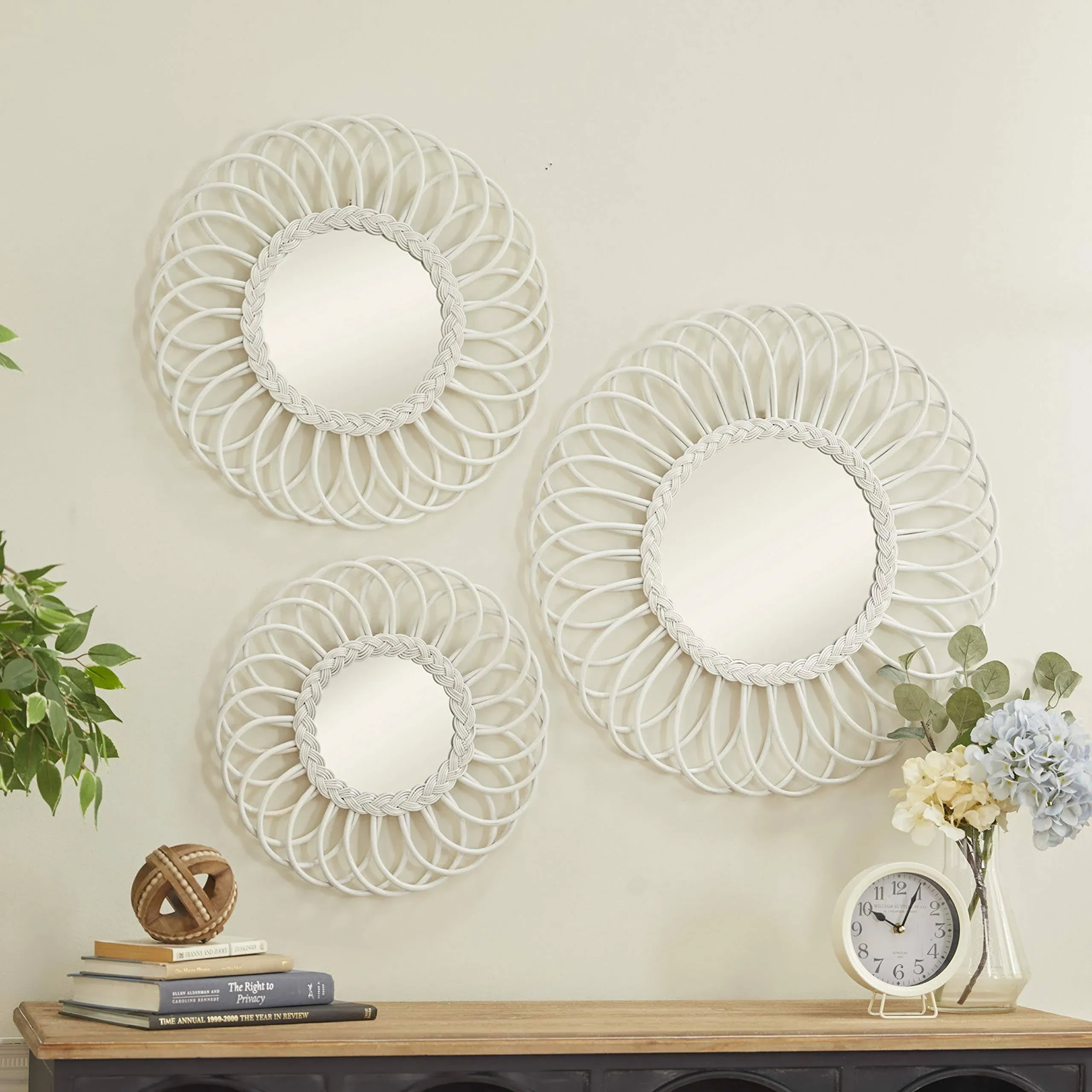 Monroe Lane Traditional Wood Wall Mirror - Set of 3, White