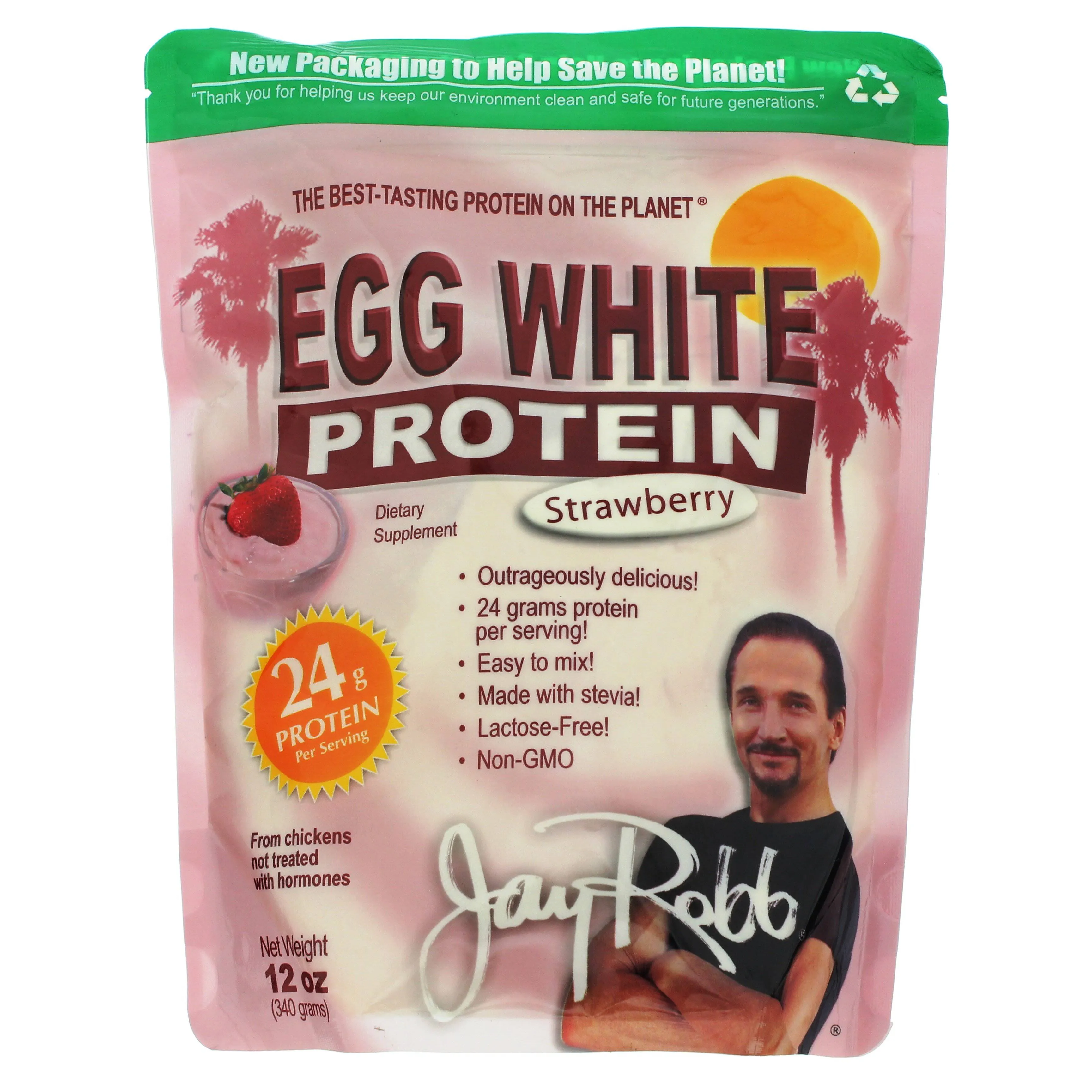 Jay Robb Egg White Protein, Strawberry - 12 oz bag