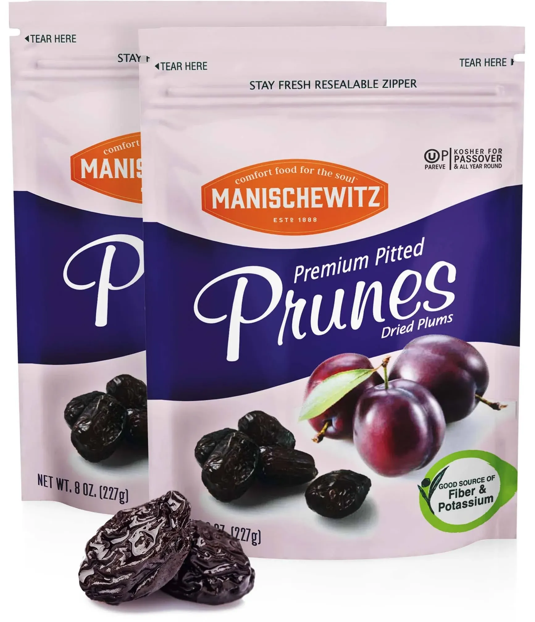 Manischewitz Premium Unsweetened California Pitted Prunes, 8oz (2 Pack = 1 Pound ...