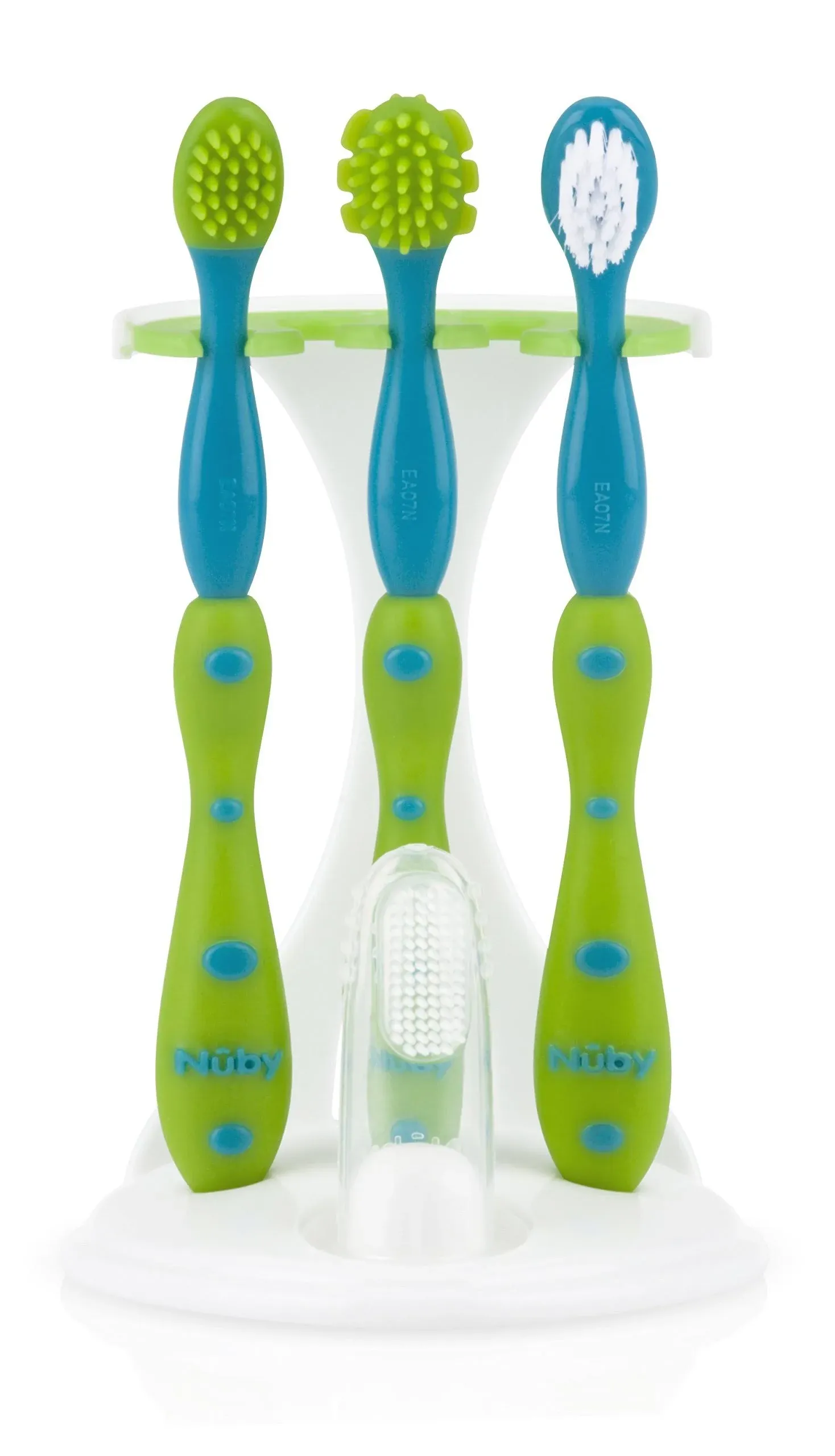 Nuby 4 Stage Oral Care 5 Piece Set Green and Blue Set BPA Free