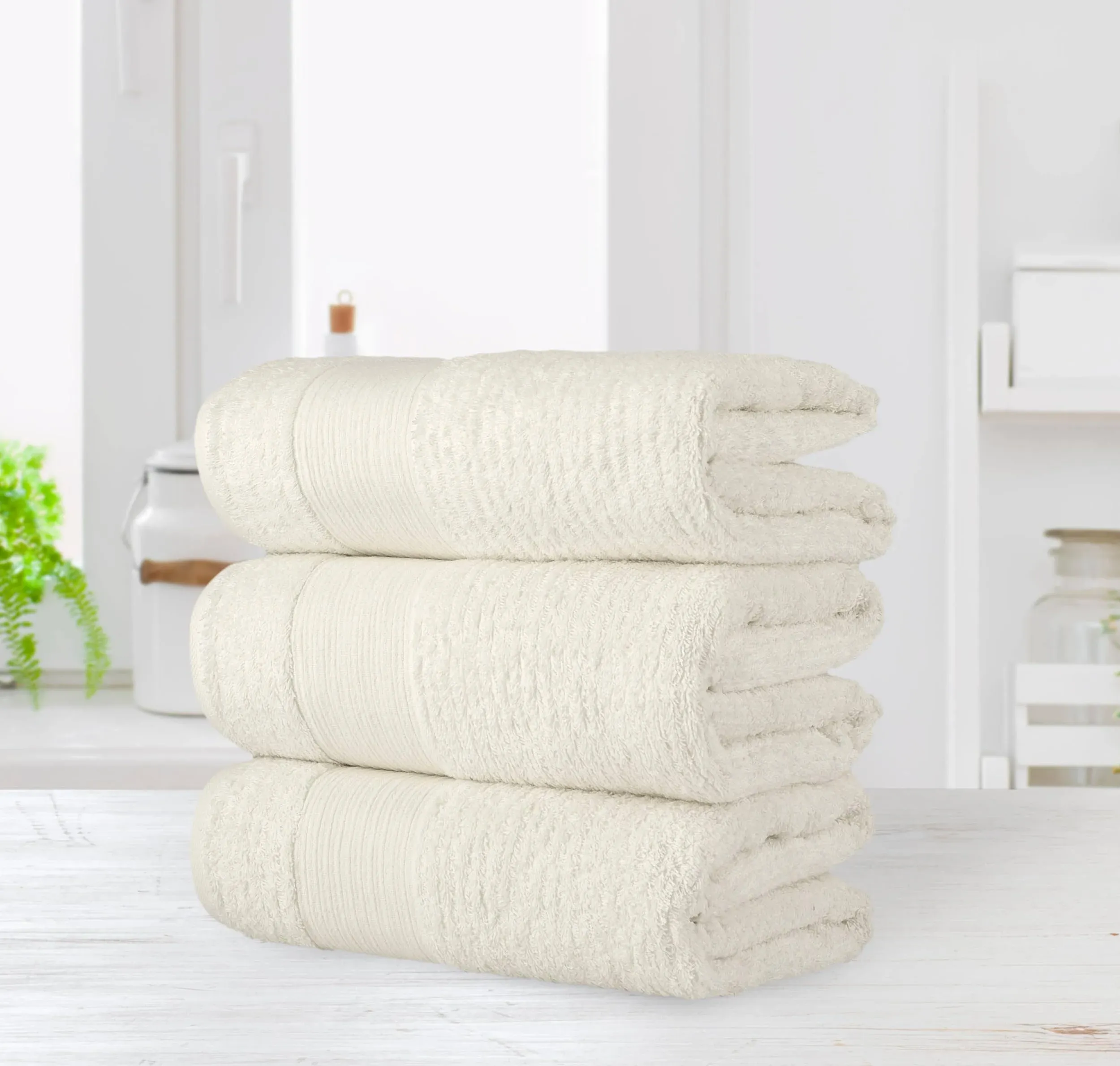 Chic Home Luxurious 3-Piece 100% Pure Turkish Cotton Bath Towels, 30" x 60", Ultra-Soft, Highly Absorbent, Jacquard Weave Design, Hypoallergenic, Long-Lasting, Oeko-TEX Certified Set, Beige