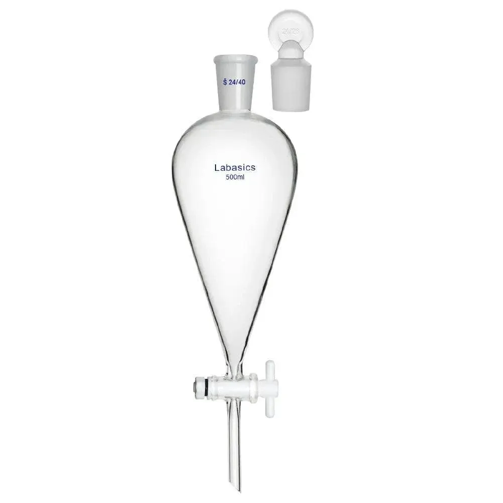 Labasics Borosilicate Glass Conical Separatory Funnel with PTFE Stopcock