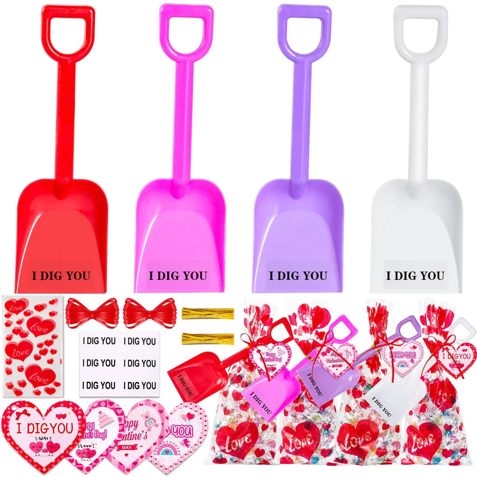 MGparty 24 Pack Plastic Toy Shovels with Valentines Cards, I Dig You 24 