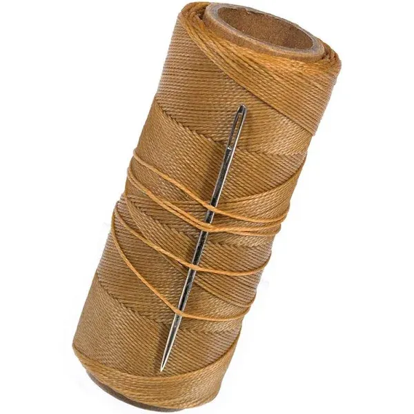 270 Feet of Waxed Polyester Sail Twine and Needle – Ideal for Rope Whipping, Canvas Work, Sail Making, or Other Crafting Applications (Brown)