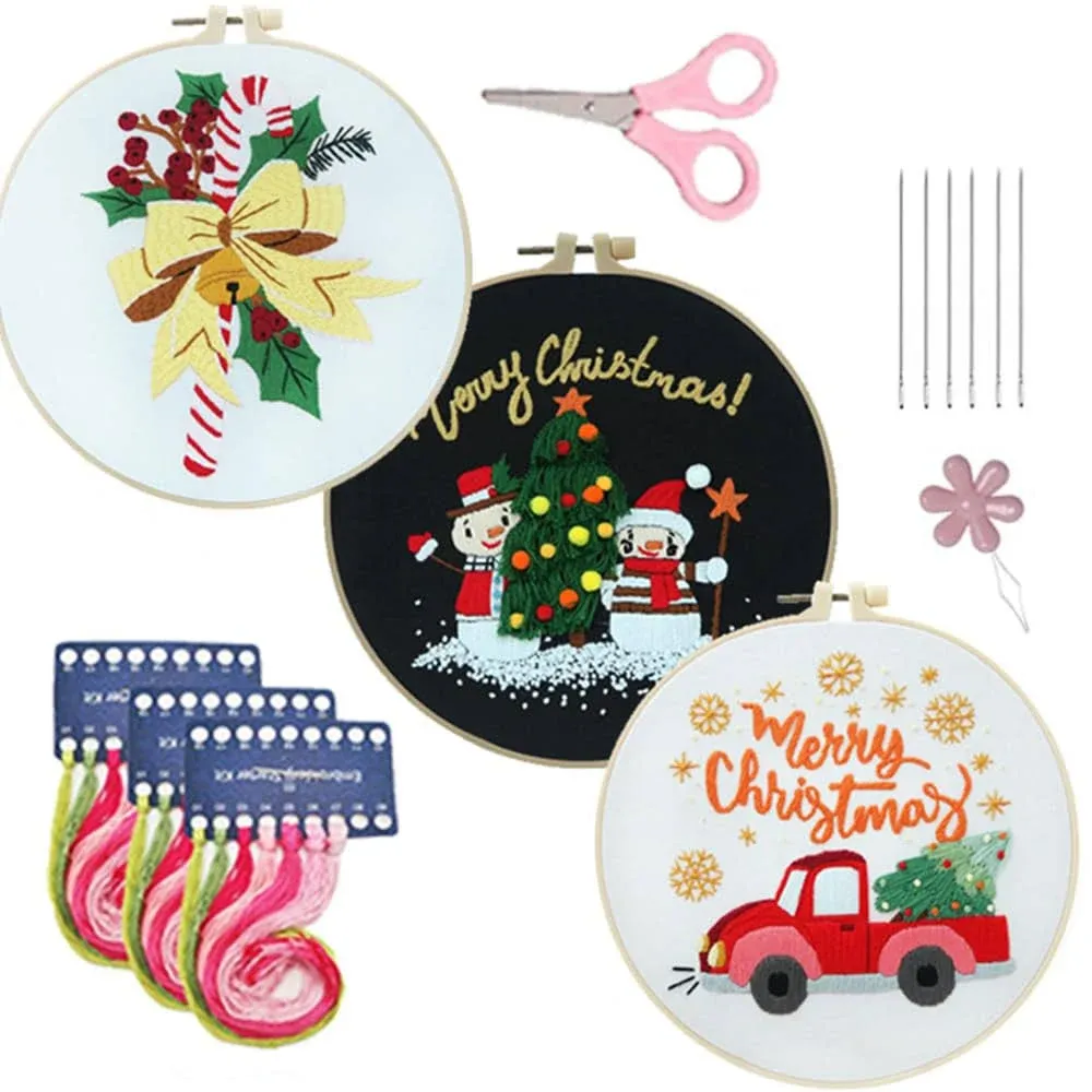 Embroidery Kit for Beginners, 3 Set Christmas Christmas Embroidery Kit