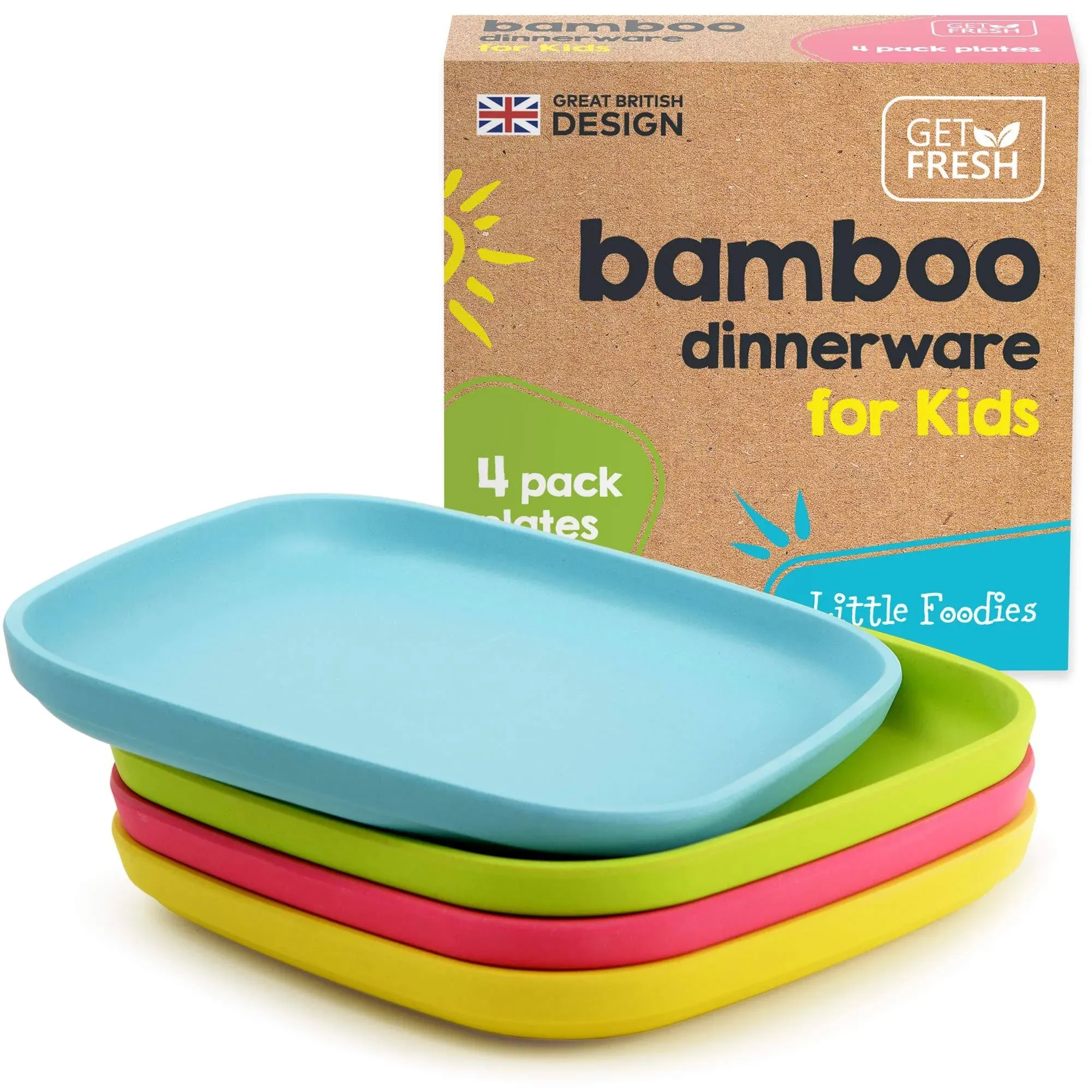 Bamboo Kids Plates 4 Pack Set Stackable Bamboo Dinnerware for Kids Bamboo Fib...