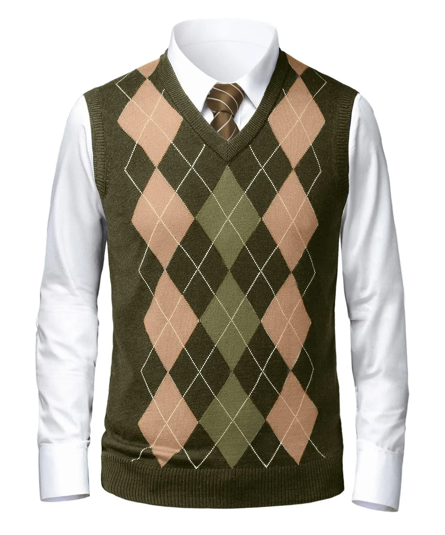 Gafeng Mens Argyle Sweater V-Neck Casual Winter Slim Fit Lightweight Sleeveless Knitwear Vest